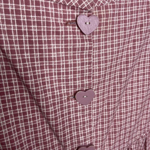 Vintage Handmade Girls Romper Size 5 Pink Check Print Baggy 1990s Heart Buttons - Picture 3 of 5